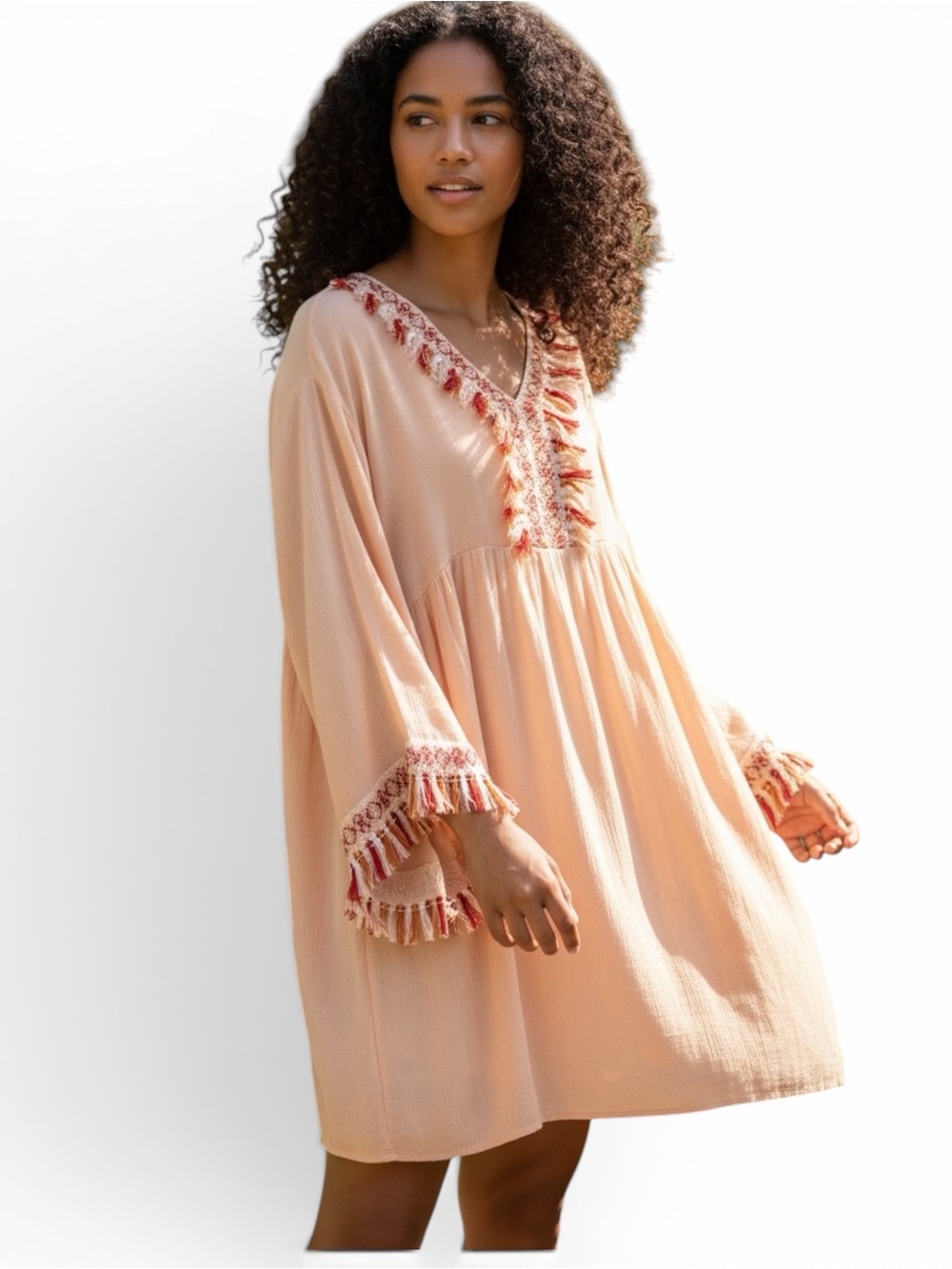 Bohemian Women's Embroidered Fringe Bell Sleeve Dress